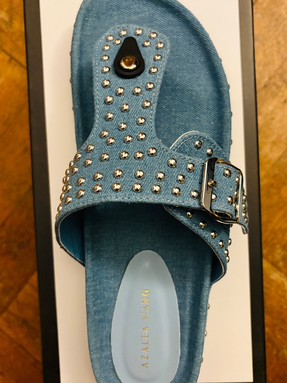 Blue Denim Studded Slide Sandal